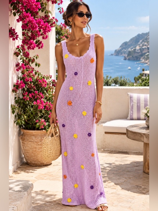 Jacquemus Dresses & Skirts - Jacquie The Label Lilac Crochet 3D Floral Maxi Dress Size S NWT